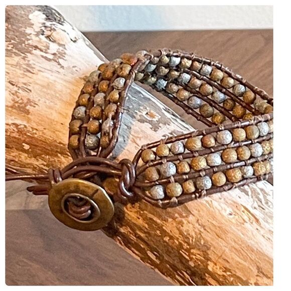 HANDMADE 3 Row Leather and Bead Cuff Bracelet - Picture 9 of 9